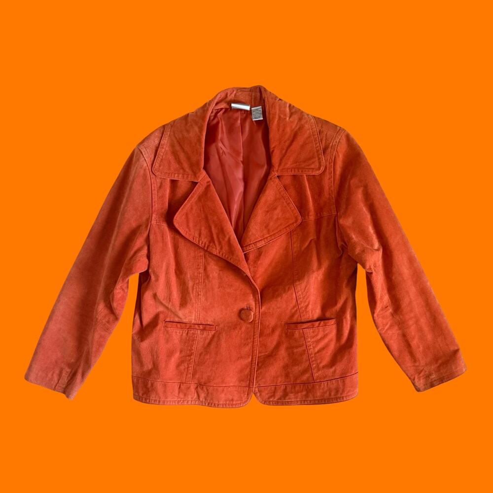 90's 00's vintage orange suede 100% leather boho maximalist y2k jacket L/XL